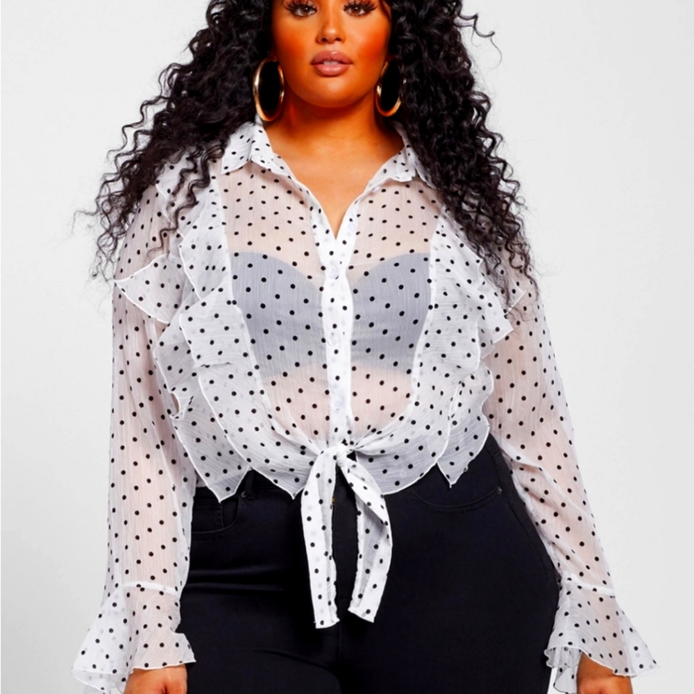 Dot Print Button Front Blouse - image 1
